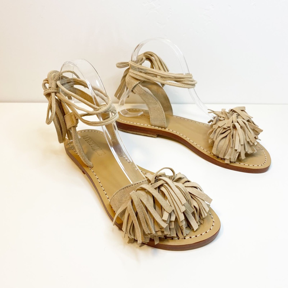 New Mystique Moreno Nude Fringed Sandals flats beige tan 6
